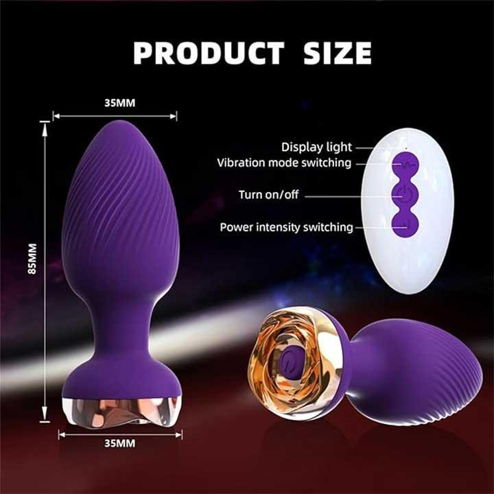Силіконовий анальний корок із вібрацією Rose з Д/К 3,5*9 см. Фіолетовий — Анальні іграшки Вінниця - фото 3