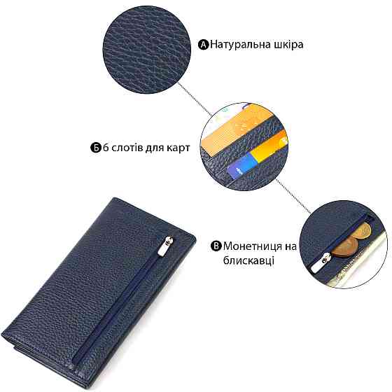 Женский вместительный кошелек из натуральной кожи CANPELLINI 21830 Синий Киев