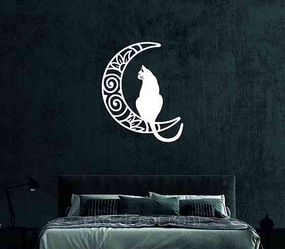 Декоративное настенное Панно «Кот на луне» Декор на стену 90*73 см, Белый Киев