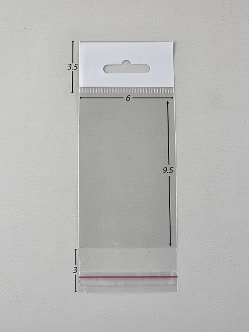 Пакеты для упаковки прозрачные с клейкой лентой и подвесом 6* 9.5+3\25мк +скотч(+еврослот3,5) (1000 шт) Харьков - изображение 3