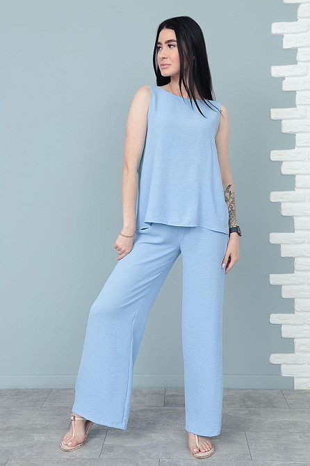 Літній костюм зі штанами палаццо "Stellar" оптом | Норма і батал | Розпродаж моделі Блакитний, 42-44 Київ - фото 1