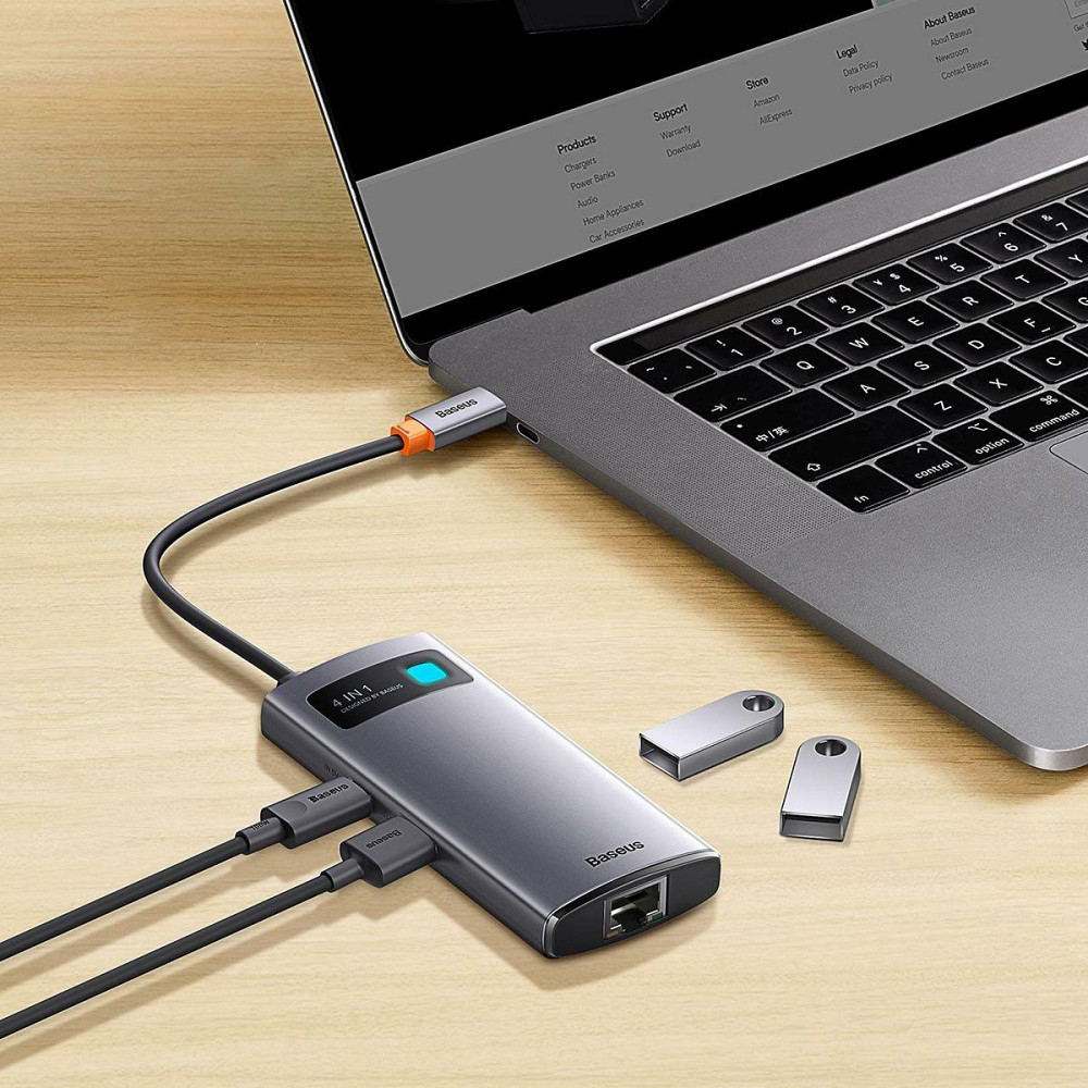 Док станція хаб для ноутбуку комп'ютеру Baseus Metal Gleam Series 4в1 багатофункціональний Type-C HUB Docking Station Gray (Type-C Одеса - фото 4