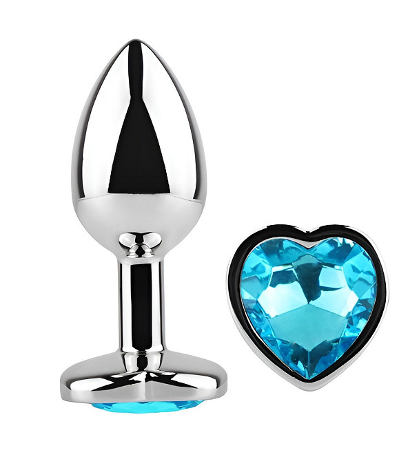 Анальна пробка з кристалом EGZO - Silver Heart Plug Aqua size S Sex Aura Київ - фото 2