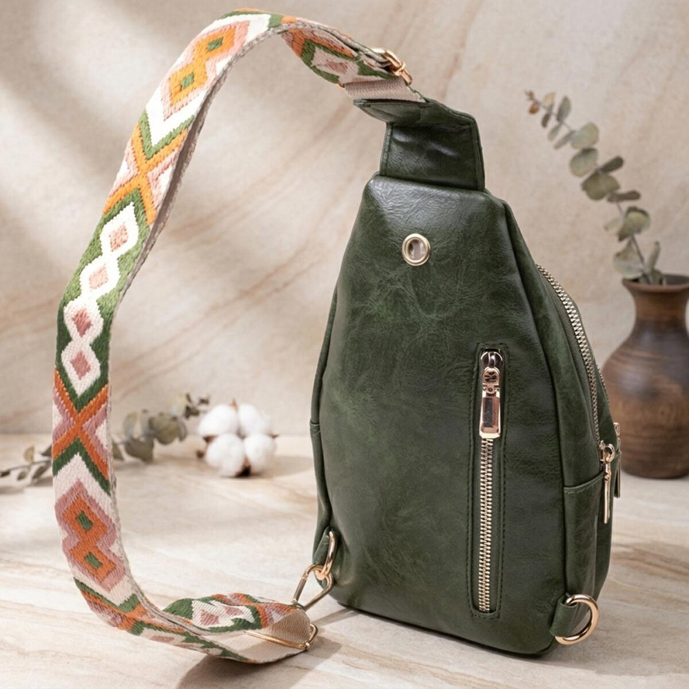 Сумка компактного размера с одной лямкой через плечо из гладкой экокожи Vintage 22771 Зеленый Киев - изображение 14