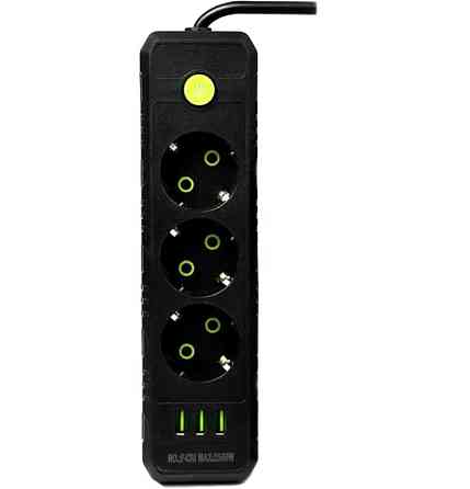 Подовжувач UA Power F43U 3USB на 3 розетки, 4 м, чорний Вінниця