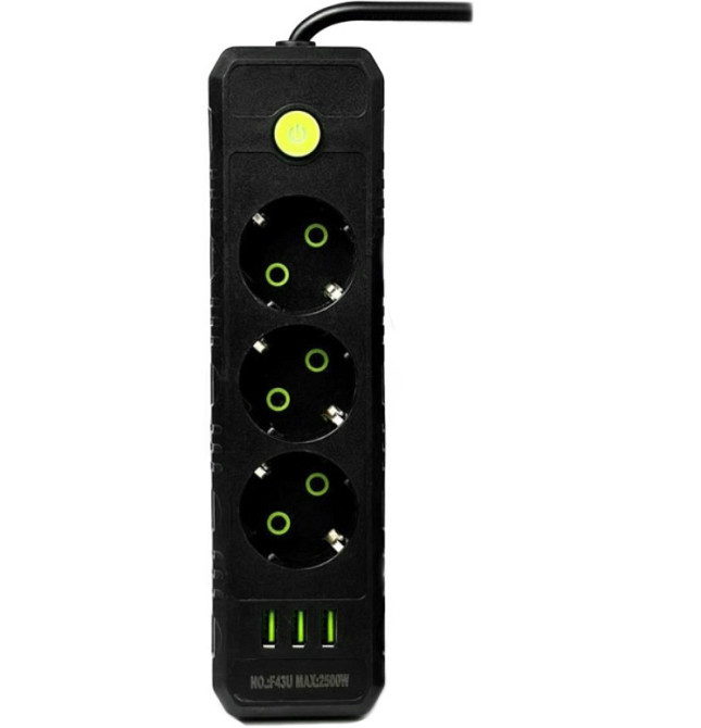 Подовжувач UA Power F43U 3USB на 3 розетки, 4 м, чорний Вінниця - фото 1