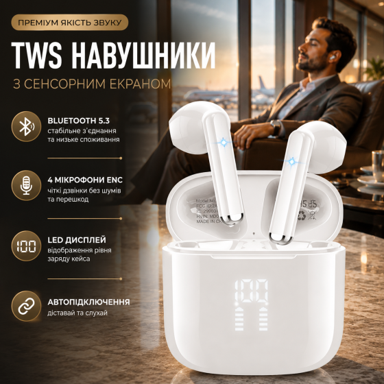 Беспроводные наушники OYIB MD058A Black — Bluetooth 5.3 наушники с 4 микрофонами ENC и LED дисплеем Киев