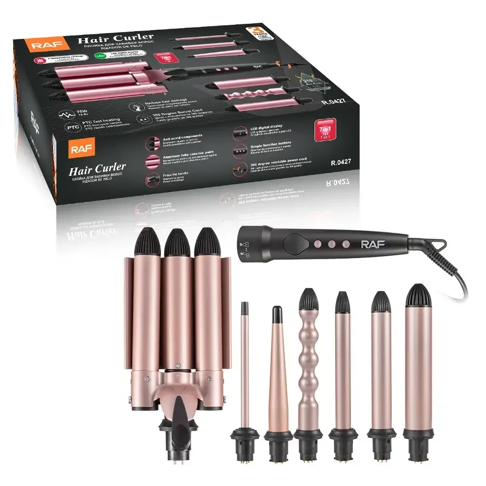 Плойка RAF R0427 7 насадок, 5 температур, 70Вт, мультистайлер для волосся, щипці для локонів і укладки Одеса - фото 7