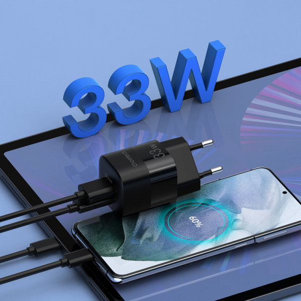 Зарядний пристрій 1хUSB-C+1xUSB 33W PD QC3.0 PD5006 чорний Choetech (PD5006-EU-BK) Київ - фото 5