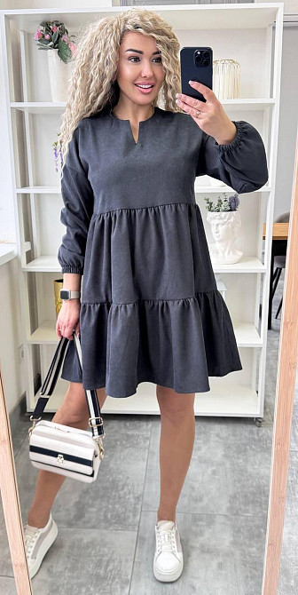 Женское базовое повседневное платье микро вельвет Графит, 46/48 Одесса - изображение 3
