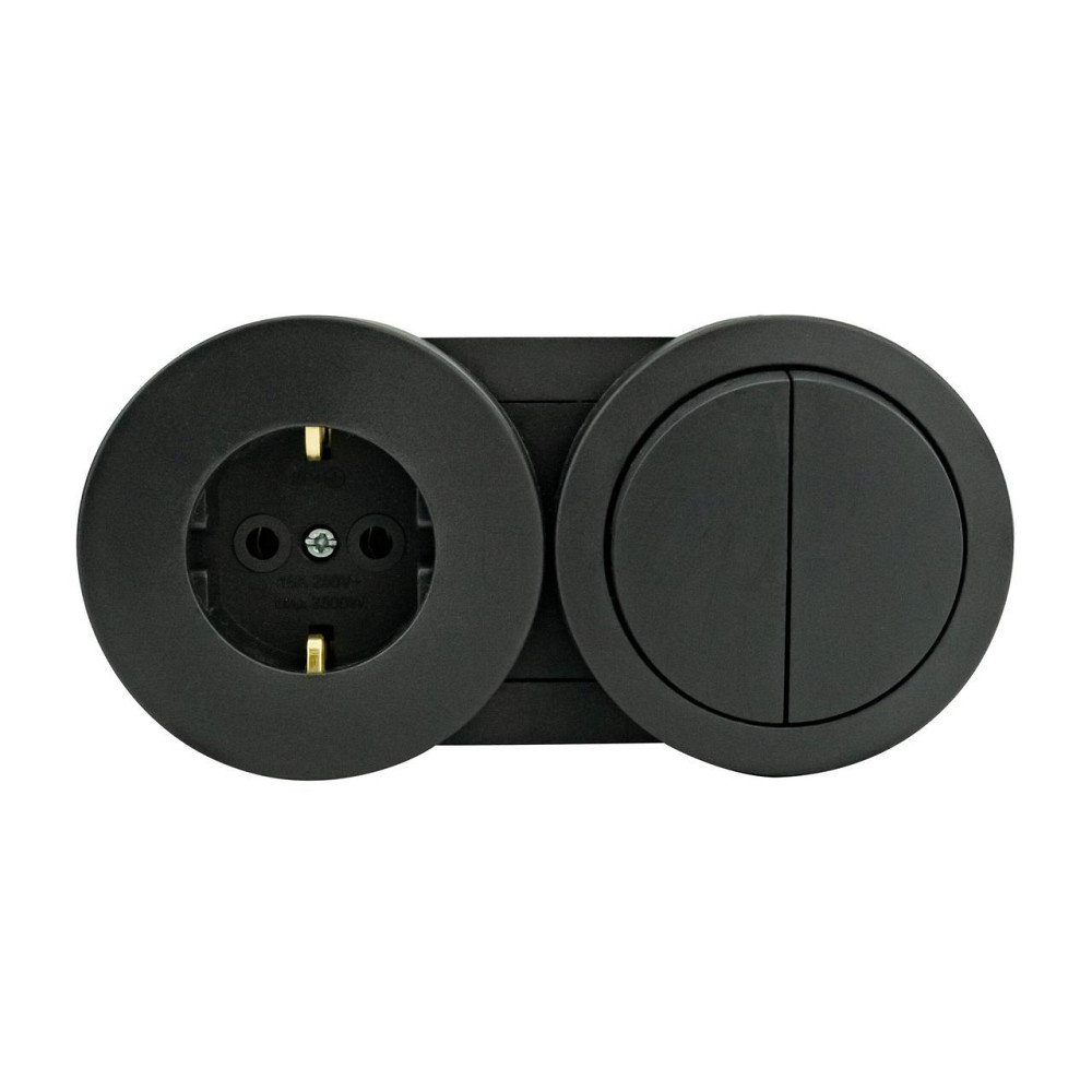 Вимикач накладний 2-кл.+ розетка з заземленням 16А IP54 антрацит xOne Харків - фото 1