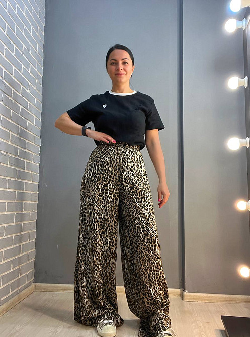 Брюки жіночі Irel 2080 пояс резинка леопардовий принт широкі палаццо one size, темно-коричневий, one size Київ - фото 10