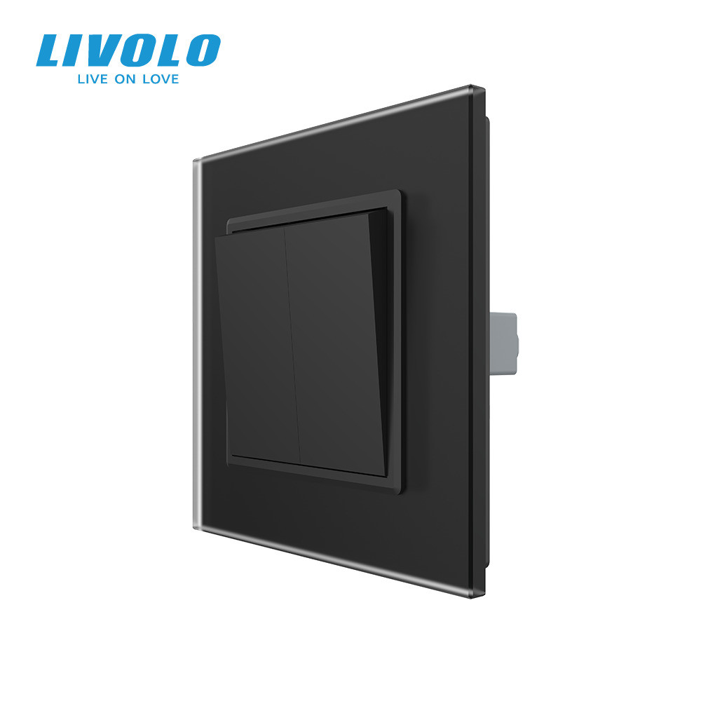 LIVOLO Двоклавішний прохідний вимикач LIVOLO чорний матовий скло Коломия - фото 1