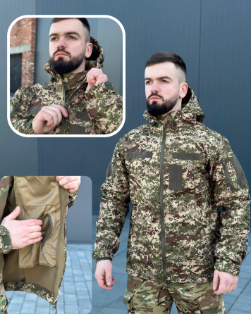 Мужская куртка Soft Shell демисезонная военная куртка хищник весенняя летняя куртка с капюшоном для зсу    WAR Львов