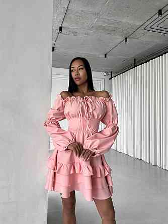 Женское стильное мини платье с воланами креп костюмка Пудра, 44/46 Одесса