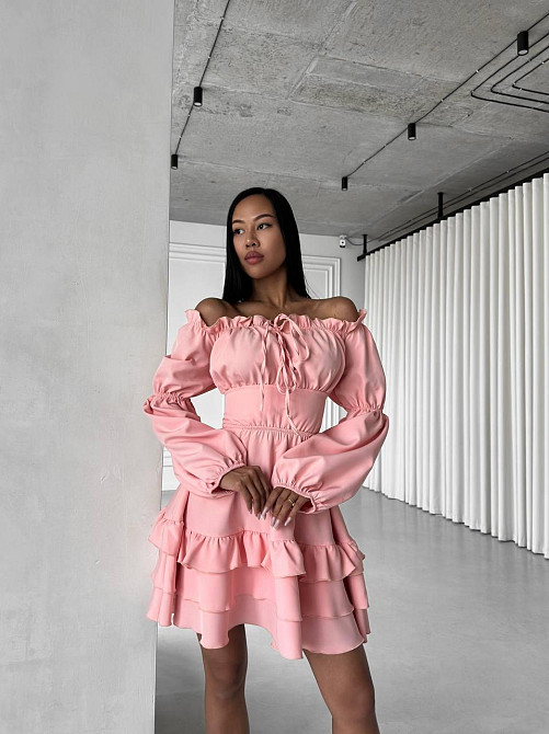 Женское стильное мини платье с воланами креп костюмка Пудра, 44/46 Одесса - изображение 6