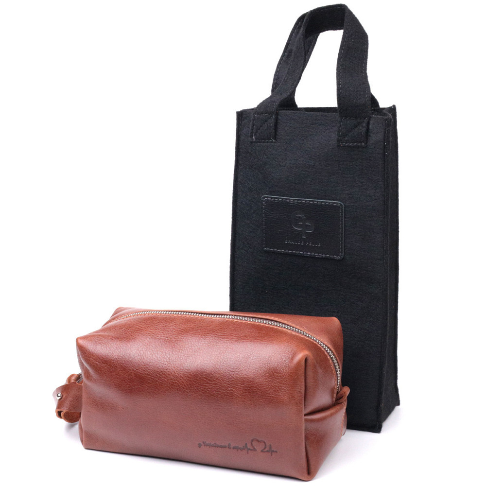 Чоловіча косметичка великого розміру з гладкої шкіри на блискавці Серце GRANDE PELLE 16768 Світло-коричнева Київ - фото 10