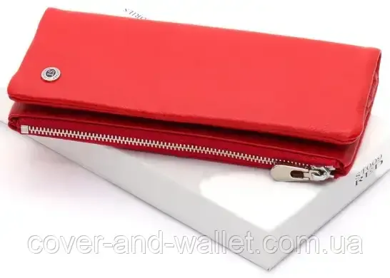 Тонкий шкіряний жіночий гаманець червоного кольору ST 009 Київ - фото 10