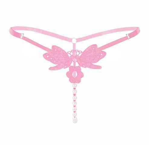 Еротичні стрінги з перлами і метеликами рожеві - розмір універсальний, регулюється Київ