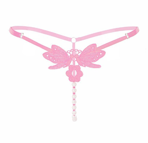 Еротичні стрінги з перлами і метеликами рожеві - розмір універсальний, регулюється Київ - фото 1