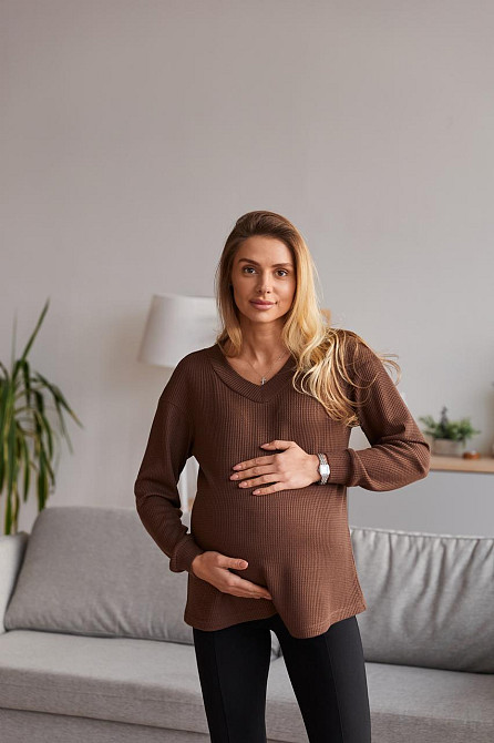 Женский трикотажный лонгслив для беременных Wien размер XXL-3XL (50-52) Lullababe Шоколадный Кривой Рог - изображение 3