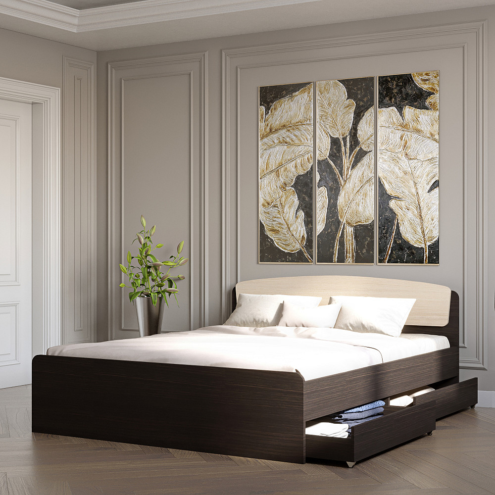 Двоспальне ліжко Еверест Асторія з двома ящиками 160х200 см венге/дуб молочний (DTM-2488) Львів - фото 1