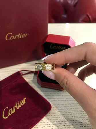 Cartier кольцо в лимонном золоте с мелкими камнями / Картье кольцо LOVE с мелким цирконием Одесса