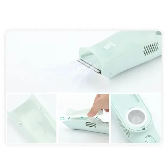 Машинка для стрижки детей бесшумная с вытяжкой VGR V-155, 4 безопасные насадки, IPX8, зеленая Коломыя