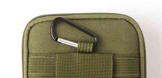 Сумка тактическая мужская поясная с карабином 3 кармана 17 на 11 см зеленый Киев