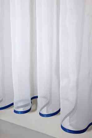 Кухонний комплект VR-Textil № 051к тюль і шторки з підв'язками синій з білим 270х170 см (50-113) Київ