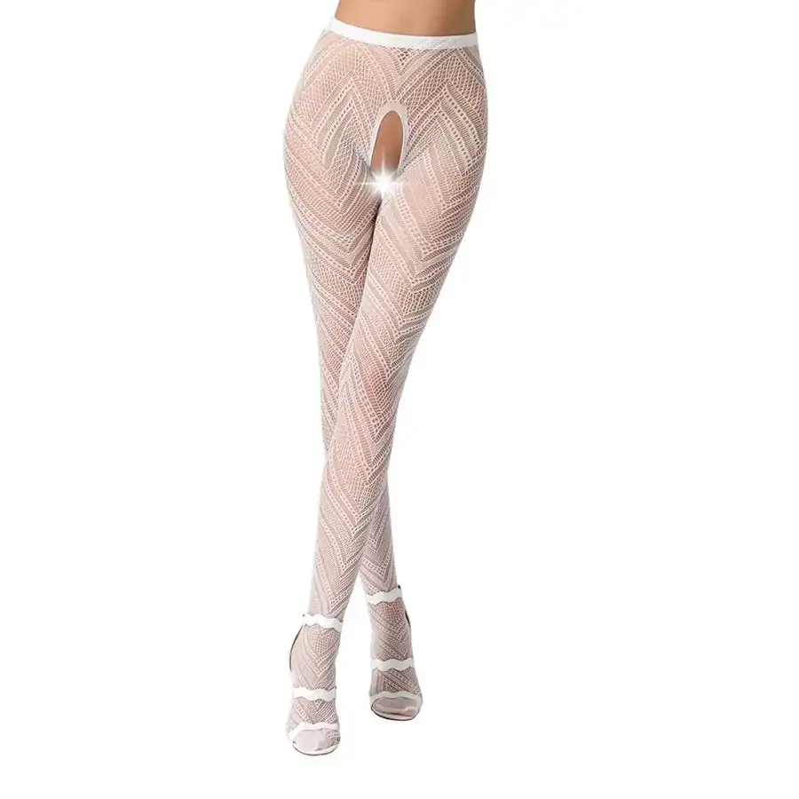 Еротичні колготки-бодістокінг Passion S010 white, з доступом, геометричний малюнок Львов - изображение 1