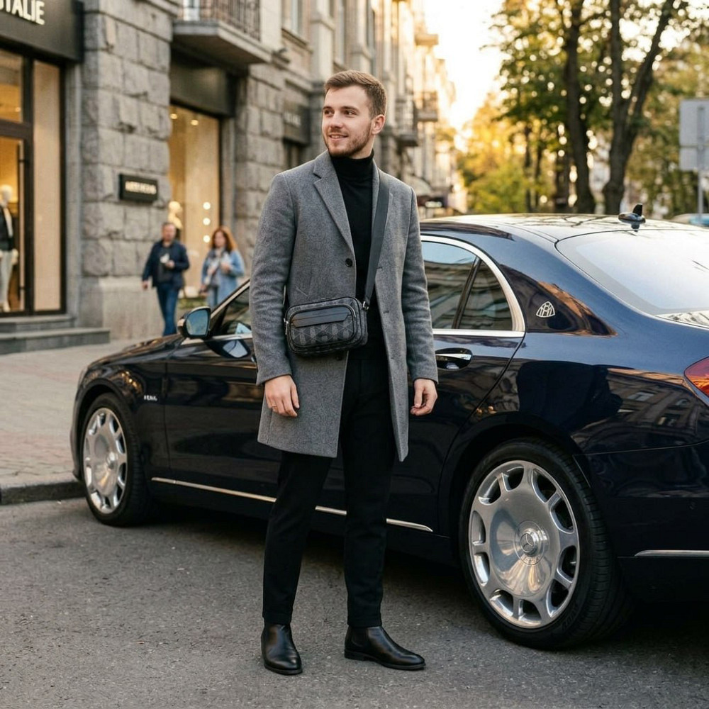 Мужская брендовая сумка, борсетка на плечо Лакоста, Lacoste (3650) black Киев - изображение 6