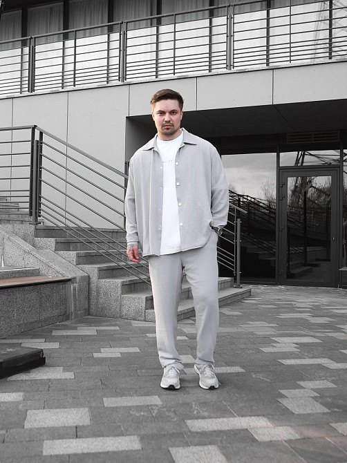 Чоловічий літній костюм Casual сорочка і штани Оверсайз жатка весна літо SANE сірий Одеса - фото 3