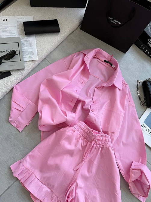 Жіночий літній костюм-двійка: сорочка та шорти котон Рожевий, 44/46 Одеса - фото 2