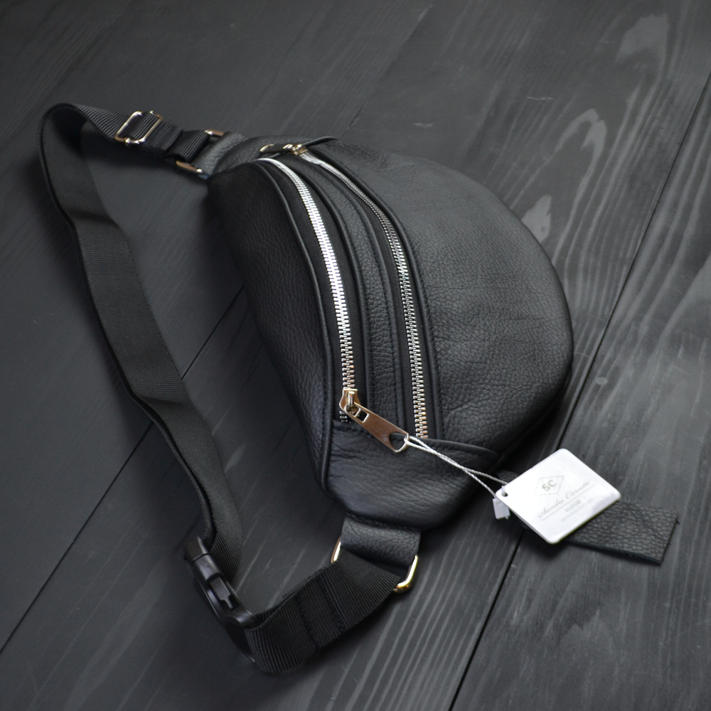 Поясна сумка чоловіча без принта, Бананка шкіряна чоловіча, Бананка чорна з натуральної шкіри BL-96 Львів - фото 12