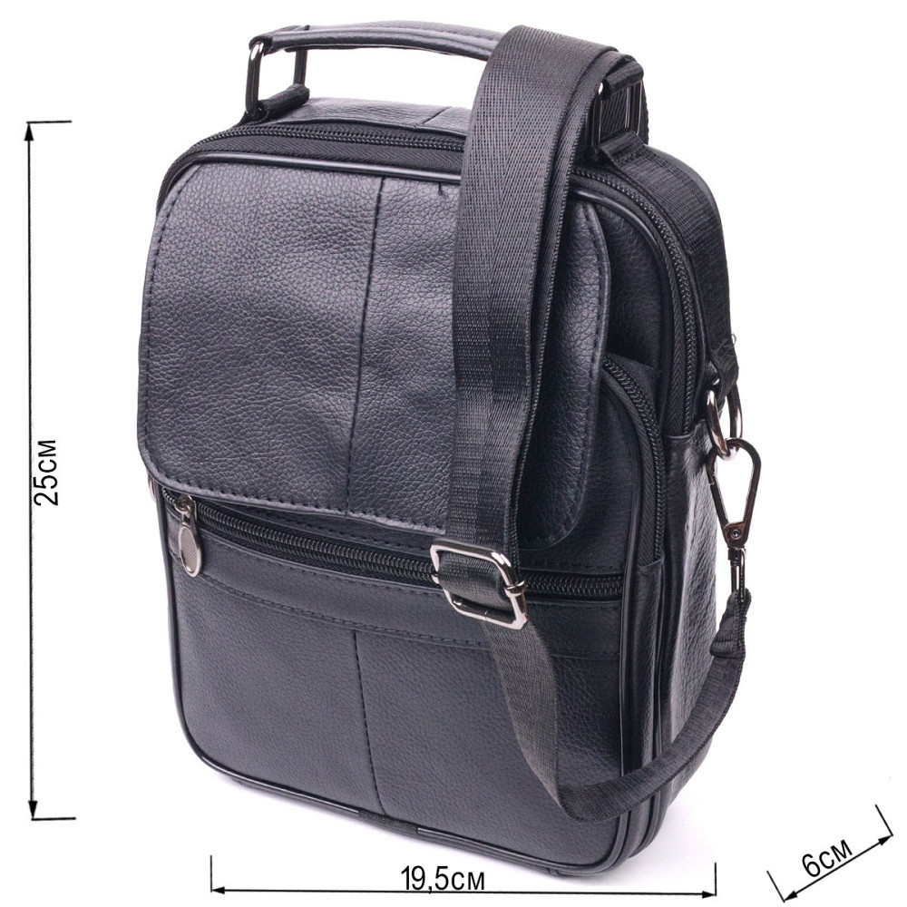 Практична чоловіча шкіряна сумка 21396 Vintage Чорна Київ - фото 9