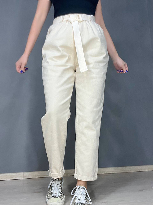 Джинси жіночі A-N 25072 MOM банани талія на резинці з ременем молочні, молочний, M, M, 77 см, 105 см Київ - фото 11