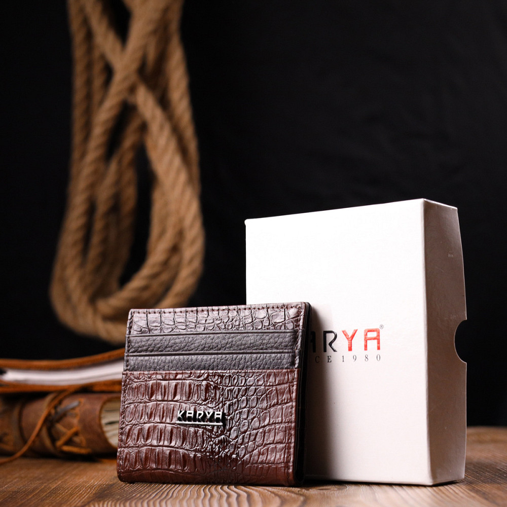 Красивая визитница из натуральной фактурной кожи KARYA 20994 Коричневый Киев - изображение 9