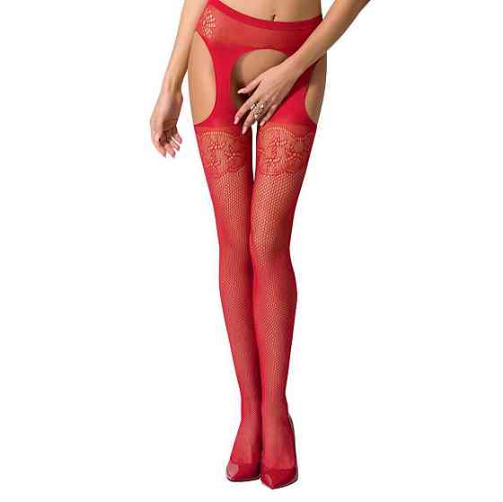 Эротические колготки-бодистокинг Passion S005 red, имитация чулок и пояса для чулок Sex Aura Киев