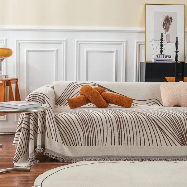 Плед покривало на диван або ліжко, чохол накидка 180х230 см для м'яких меблів, бежевий в коричневу смугу Кам'янець-Подільський - фото 7