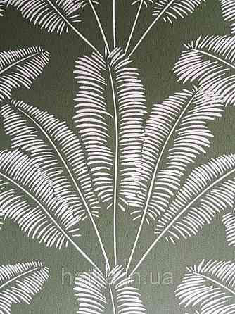 Шпалери флізелінові дитячі Caselio Our Planet листя папороті білі на зеленому тлі хакі Київ