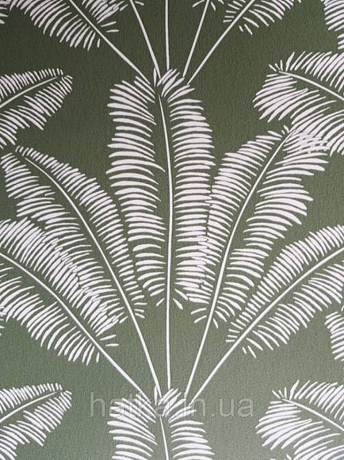 Шпалери флізелінові дитячі Caselio Our Planet листя папороті білі на зеленому тлі хакі Київ - фото 3