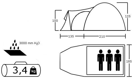 Палатка туристична тримісна 3000 мм Acamper MONSUN 3 кемпінгова, намет Сірий Київ - фото 4