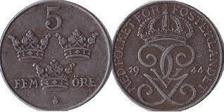 Монета 5 эре Швеция 1944-50 сталь Полтава - изображение 1