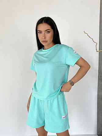 Женский летний прогулочный костюм двойка: футболка и шорты двунитка Мята, 48/52 Одесса