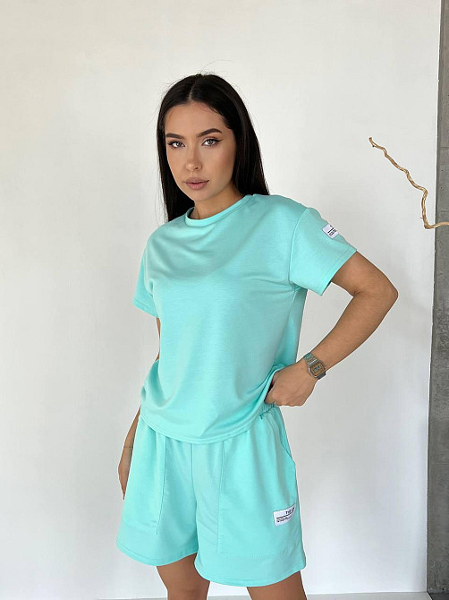 Женский летний прогулочный костюм двойка: футболка и шорты двунитка Мята, 48/52 Одесса - изображение 1