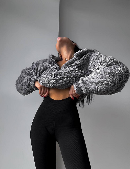 Стильний жіночий теплий костюм двійка Тедди, рубчик щільний із начосом Сірий, 42/44 Одеса - фото 4