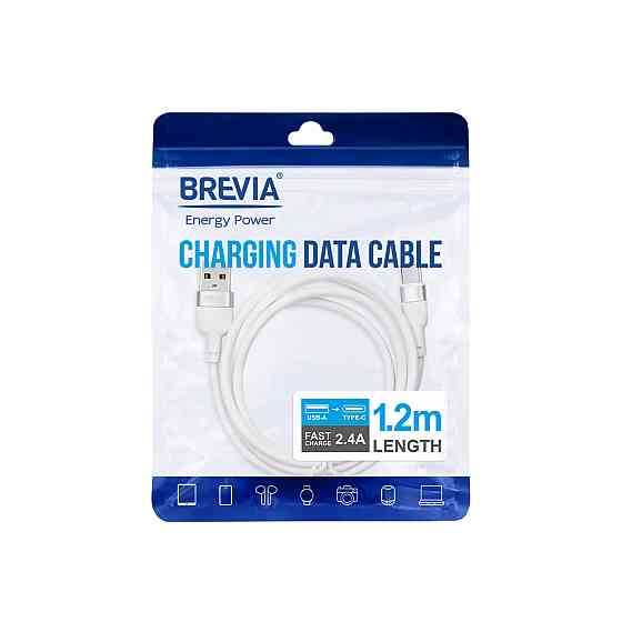 Кабель Brevia USB to Type-C 2,4A 1,2м, білий ZIP (52120WUCZ1) Львів