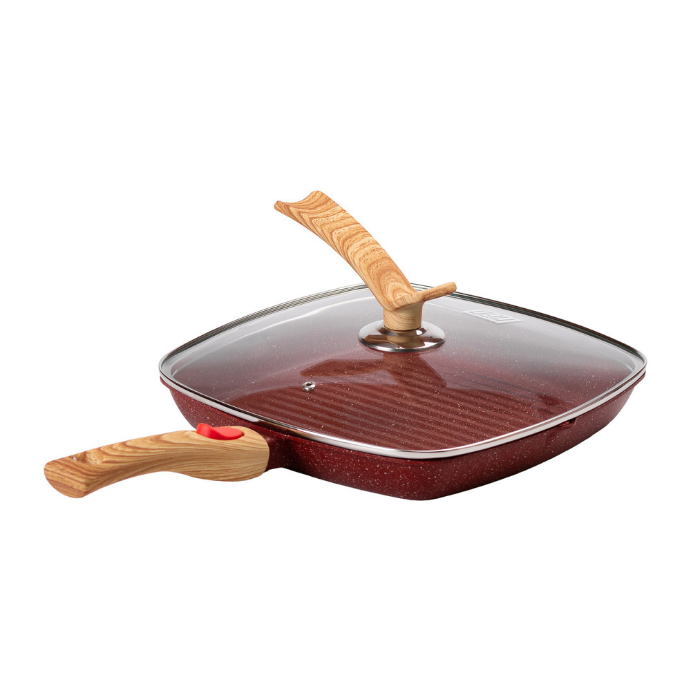 MGC Алюмінієва сковорода-гриль 28 см зі скляною кришкою Square Red MGC HP-4-462R Коломыя - изображение 6