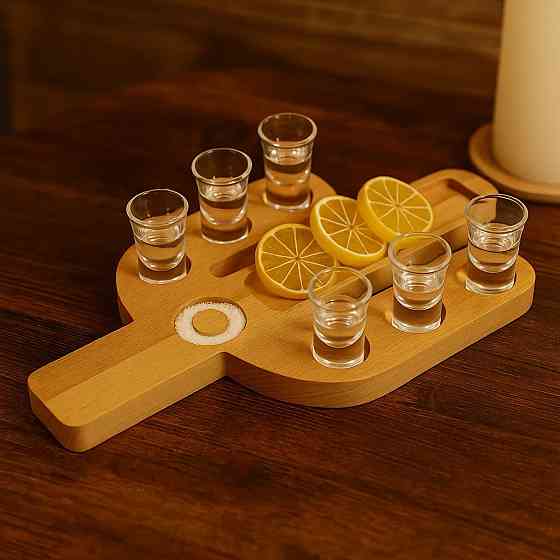 Поднос деревянный для текилы и сервировки, шотница в форме кактуса на 6 шотов для подачи напитков для бара Каменец-Подольский